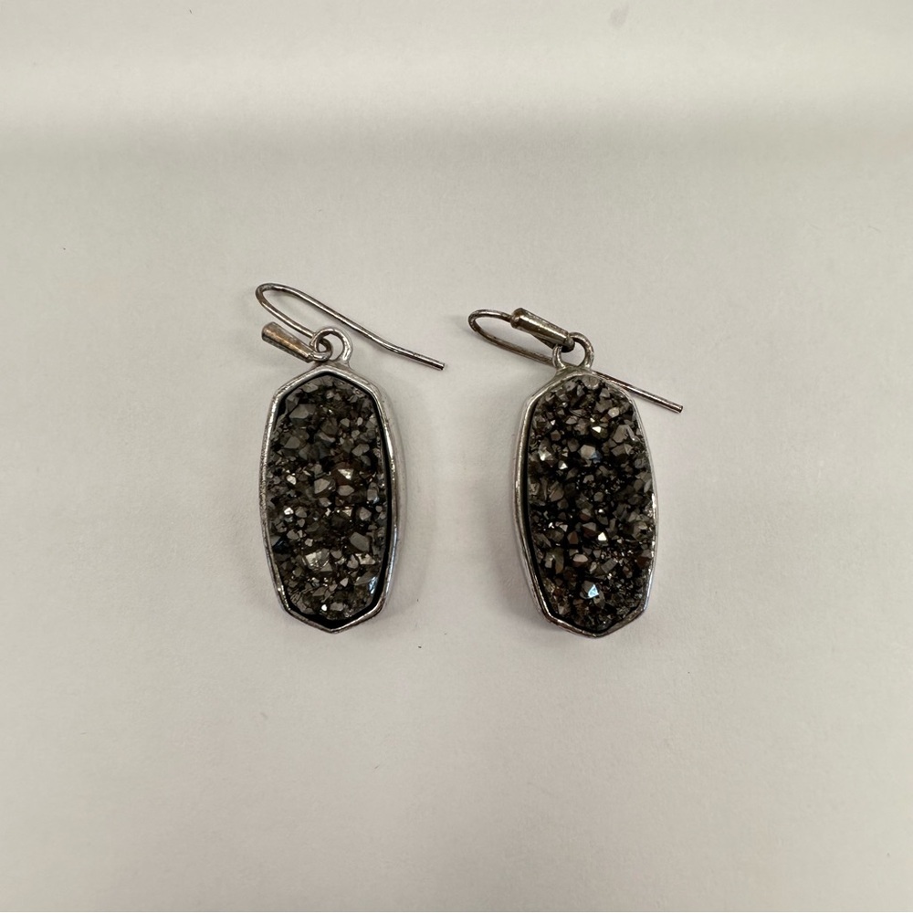 Kendra Scott Danay Iridescent Crystalized Drusy Drop Silvery Rhodium Earrings - Picture 3 of 10